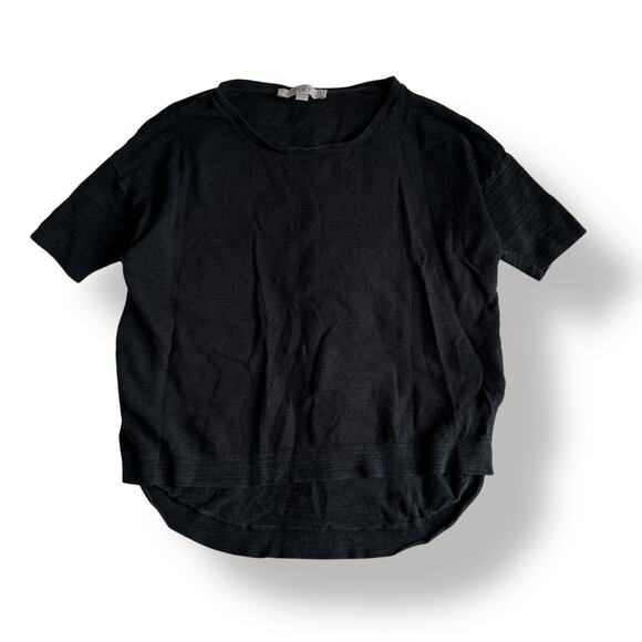 Loft Short-Sleeve Top Womens Size XS Black Boho Casual Minimalist - Picture 1 of 7